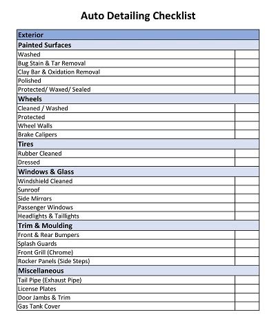 Auto Detailing Checklist Template